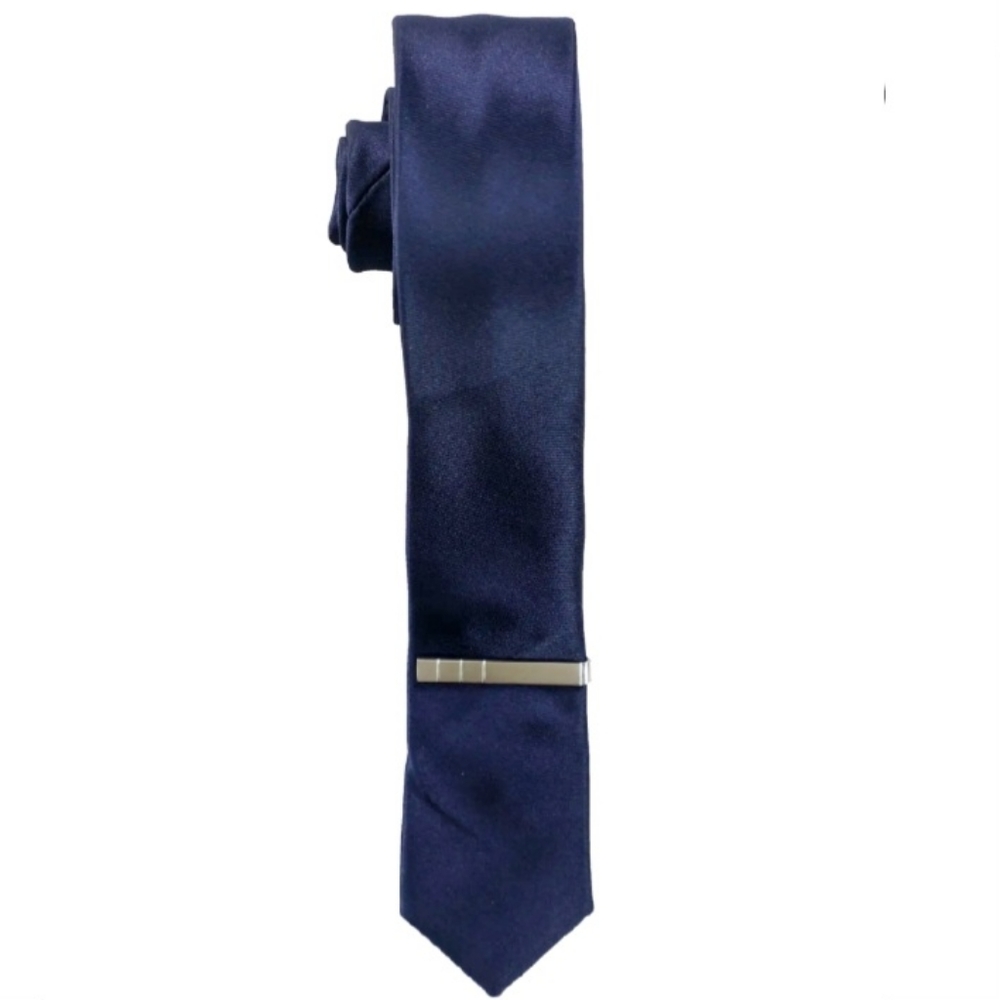 ALFANI Men's Solid Textured Navy 2" Necktie With Clip